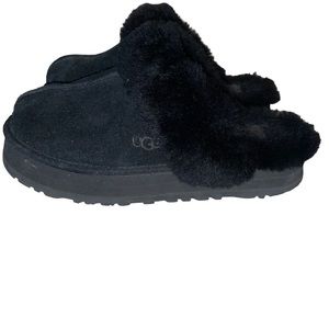 Ugg Platform Slippers Shoes Slip On Sz 8 Women’s Black Shearling Disquette Suede